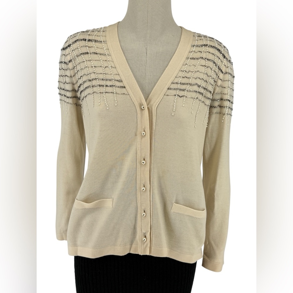 Escada Beige Cardigan with Beaded Accents